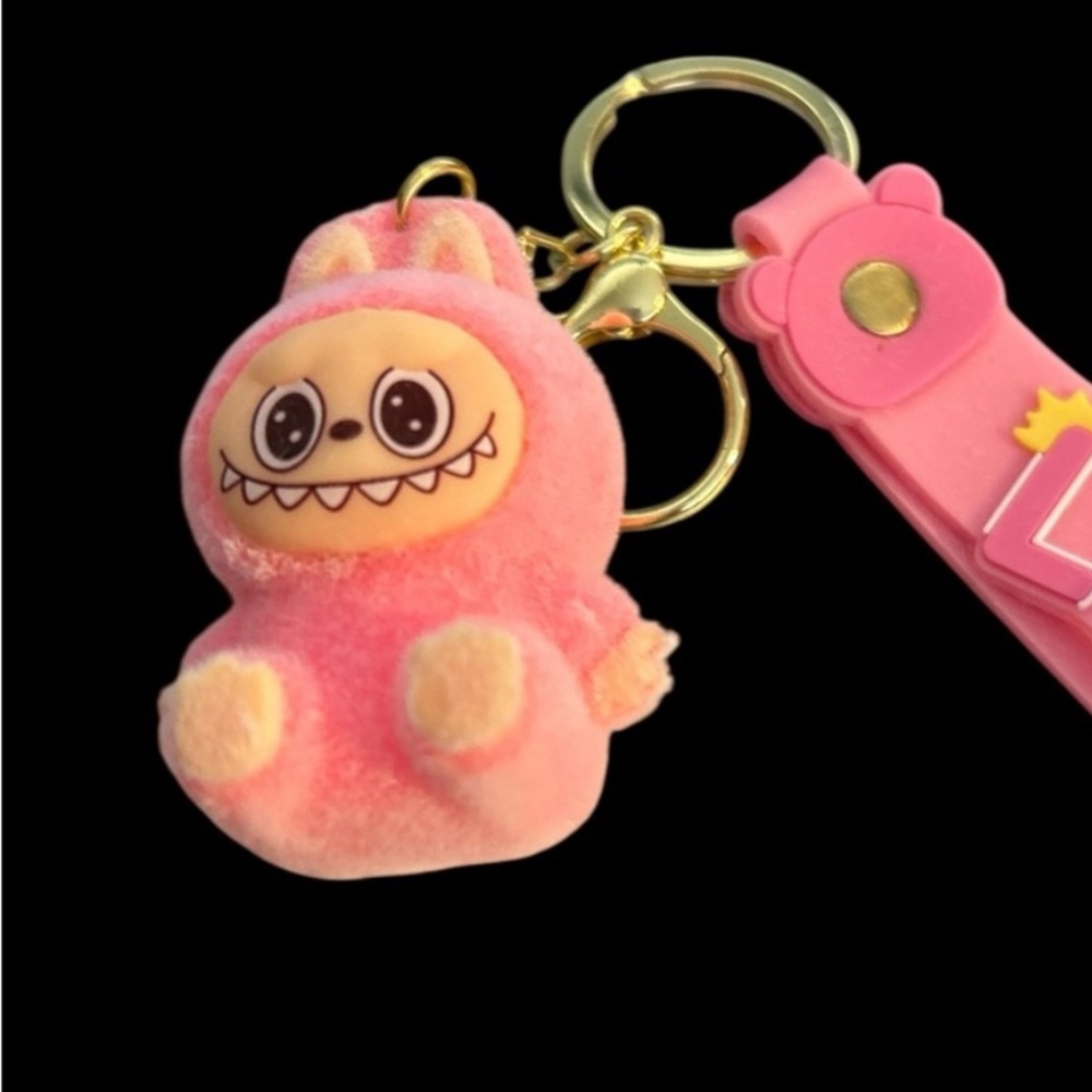 LaBubu Pink Plush Keychain Bag Charm